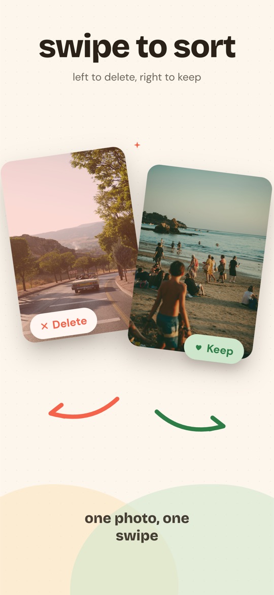 Giga: a photo card, left to delete, right to keep
