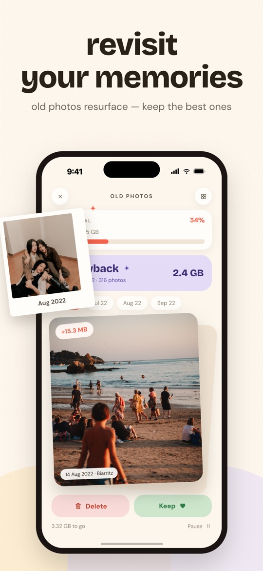Giga's home screen: the library month by month, with a progress bar on every tile