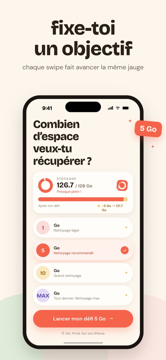 Écran d'objectif de Giga : un cadran pour choisir combien de gigaoctets récupérer