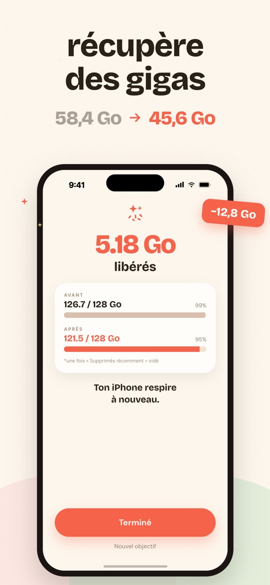 Écran de succès de Giga : gigaoctets retirés de la photothèque, avant et après